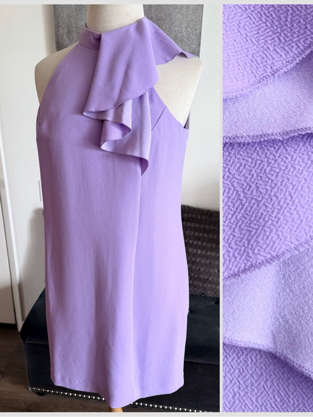 Trina Turk Lavender Ruffle Halter Cocktail Dress Size 8
